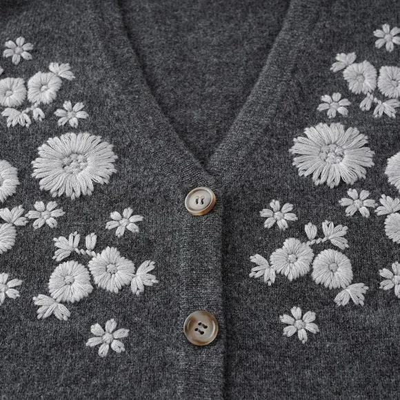 Grey 100% Wool Embroidered Vest – Button Front, Minimal Style - Picture 6 of 8